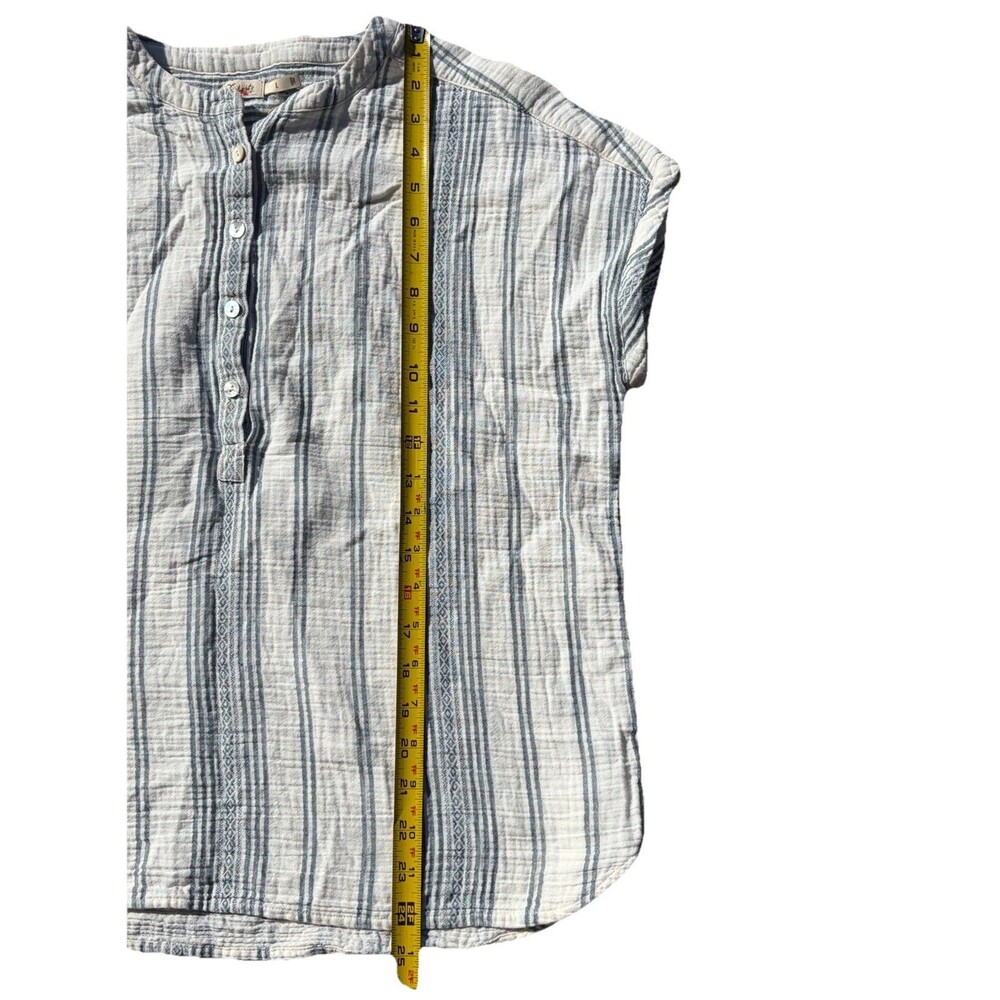Faherty Dream Organic Cotton Gauze Desmond Top Size Large Cream Tidal Wave Dobby - Picture 10 of 13